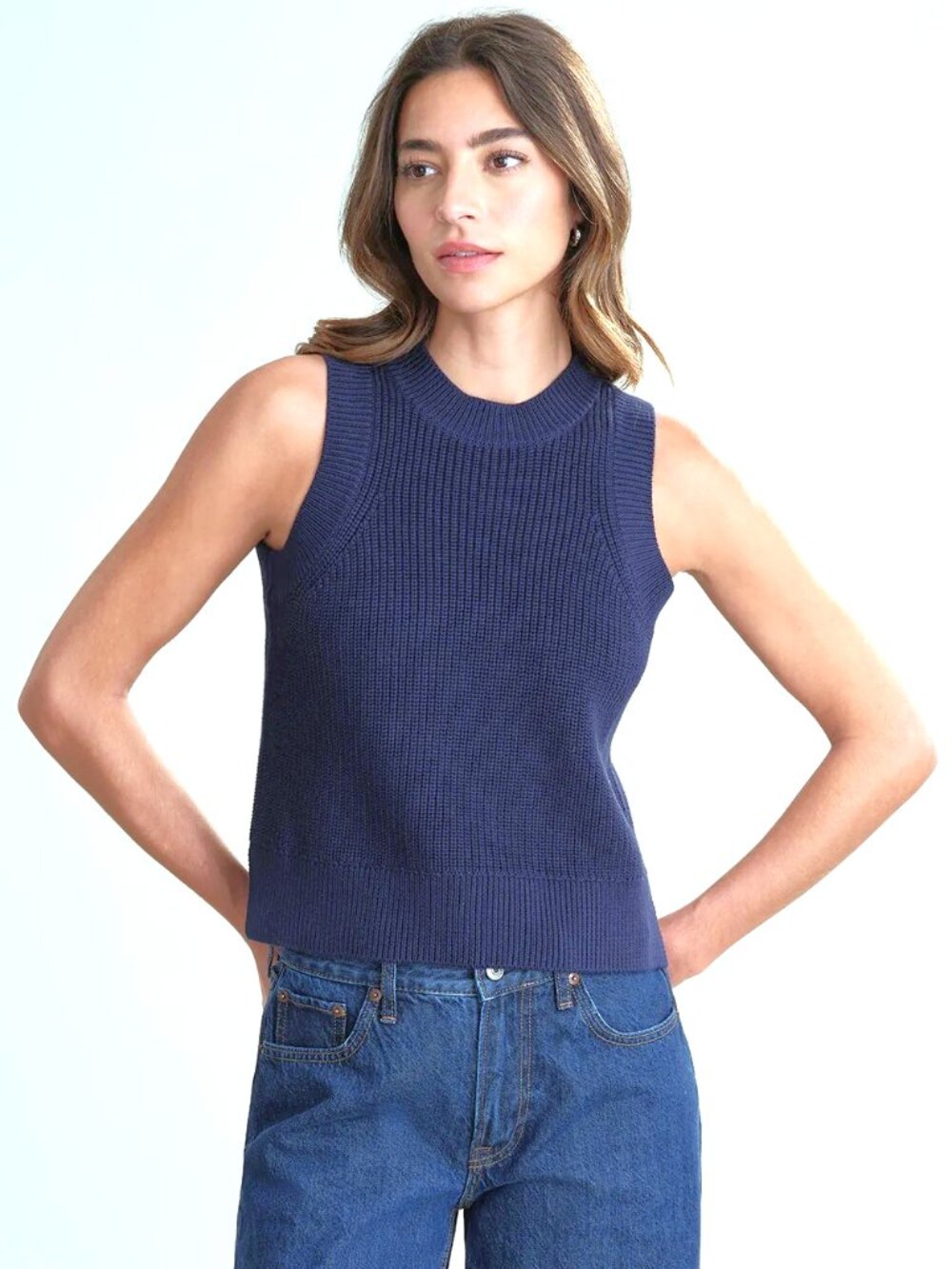 525 America Demi High Crewneck Cotton Tank Sweater Knit Cropped Medium